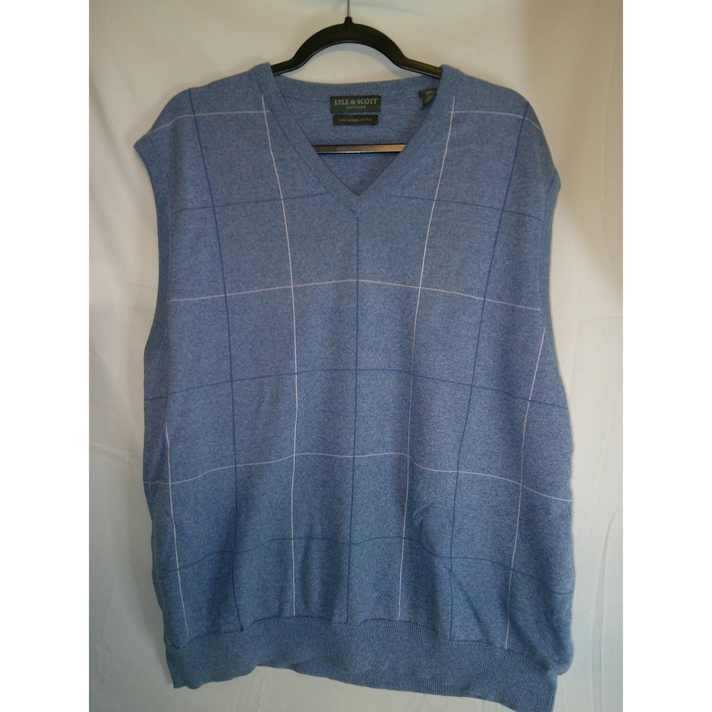 Lyle‎ & Scott Scotland Blue Plaid 100% Combed Cotton Sweater Vest Mens XXL
